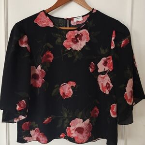 Aritzia Wilfred Black Floral Cambrai 1/2 Sleeve Blouse - Sz Sm